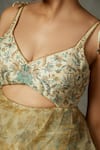 Shop_RI.Ritu Kumar_Beige Silk, Viscose Embroidery V-neck Aria Floral Ruffle Dress _Online_at_Aza_Fashions