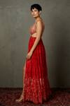 RI.Ritu Kumar_Red Chiffon, Viscose Embroidery Plunge Neck Villa Floral Dress _Online_at_Aza_Fashions