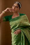 Devissha_Green Pure Katan Silk Handwoven Paisley Handloom Banarasi Saree _Online_at_Aza_Fashions