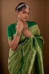 Buy_Devissha_Green Pure Katan Silk Handwoven Paisley Handloom Banarasi Saree _Online_at_Aza_Fashions