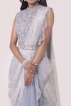 Onaya_Grey Crush Fabrics Pre-draped Flower Ruffle Saree With Blouse _at_Aza_Fashions