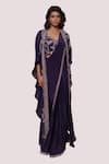 Shop_Onaya_Purple Crepe Embroidery Mirror Sweetheart Pre-draped Saree With Border Jacket _Online_at_Aza_Fashions