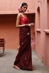 Deep Thee_Maroon Silk Embroidery Booti Square Neck Resham Saree With Blouse _Online_at_Aza_Fashions