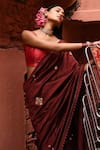 Buy_Deep Thee_Maroon Silk Embroidery Booti Square Neck Resham Saree With Blouse _Online_at_Aza_Fashions