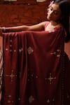 Shop_Deep Thee_Maroon Silk Embroidery Booti Square Neck Resham Saree With Blouse _Online_at_Aza_Fashions