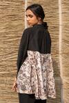 Shop_Ayaka_Black Corduroy With Viscose Tabby Block Print Floral Slim Collar Shirt  _Online_at_Aza_Fashions