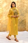 Buy_Label Niti Bothra_Yellow Pure And Handwoven Banarasi Silk Embroidery Floral V Yoke Kurta & Pant Set _Online_at_Aza_Fashions