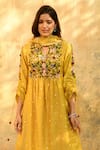 Shop_Label Niti Bothra_Yellow Pure And Handwoven Banarasi Silk Embroidery Floral V Yoke Kurta & Pant Set _Online_at_Aza_Fashions