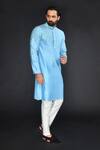 Sammohan Ceremonial_Blue Vis Silk And Spun  Lining 100% Yoke Placement Kurta Set_Online_at_Aza_Fashions