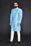 Buy_Sammohan Ceremonial_Blue Vis Silk And Spun  Lining 100% Yoke Placement Kurta Set_Online_at_Aza_Fashions
