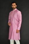 Sammohan Ceremonial_Purple Vis Silk And Spun  Lining 100% Placement Hand Kurta Set_Online_at_Aza_Fashions