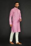 Buy_Sammohan Ceremonial_Purple Vis Silk And Spun  Lining 100% Placement Hand Kurta Set_Online_at_Aza_Fashions