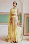 Buy_KARAJ JAIPUR_Yellow Georgette Embellished Sequin Round Neck Lehenga Set  _Online_at_Aza_Fashions