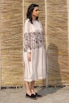 Ayaka_Ivory Viscose Tabby Pintuck And Block Print Dress_Online_at_Aza_Fashions