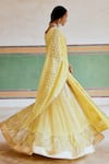 Buy_KARAJ JAIPUR_Yellow Georgette Embellished Sequin Round Neck Lehenga Set  