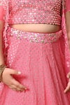 Buy_Priyanka Jain_Fuchsia Chanderi, Organza Sequins, Crystals Embellished Lehenga Set With Cape 