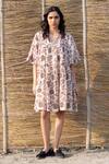 Ayaka_Ivory Viscose Embroidery Floral Print Dress _Online_at_Aza_Fashions