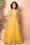 Priyanka Jain_Yellow Lehenga And Blouse Chanderi Embroidered Dori Floral Sheer Cape Set _Online_at_Aza_Fashions