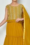 Buy_Banana Bee_Yellow Georgette Embroidered Threadwork Blouse Tiered Lehenga Set 
