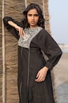 Shop_Ayaka_Black Corduroy Embroidery Round Neck Panelled Dress _Online_at_Aza_Fashions