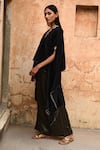 Deep Thee_Black Chanderi Embroidery Phool Guccha V Neck Cape And Flared Pant Set _Online_at_Aza_Fashions