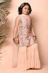 Priyanka Jain_Peach Chanderi, Georgette, Organza Sequins, Mughal Print Kurta Sharara Set _Online_at_Aza_Fashions