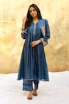 Label Niti Bothra_Blue Pure And Handwoven Banarasi Silk With Bemberg Jacket Kurta & Palazzo Set_Online_at_Aza_Fashions