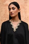 Buy_Deep Thee_Black Chanderi Embroidery Phool Guccha V Neck Cape And Flared Pant Set _Online_at_Aza_Fashions