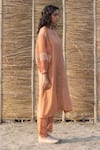 Buy_Ayaka_Brown Viscose Tabby With Silk Organza Embroidered Sleeve Sheer Tunic  _Online_at_Aza_Fashions