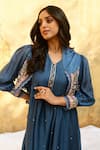 Buy_Label Niti Bothra_Blue Pure And Handwoven Banarasi Silk With Bemberg Jacket Kurta & Palazzo Set_Online_at_Aza_Fashions