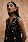 Buy_Deep Thee_Black Chanderi Embroidery V-neck Dress _Online_at_Aza_Fashions