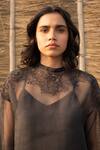 Buy_Ayaka_Black Silk Organza, Viscose Embroidery Round Neck Sheer Top _Online_at_Aza_Fashions
