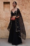 Deep Thee_Black Chanderi Embroidery Nakshatra Boota Cape Open And Skirt Set _Online_at_Aza_Fashions