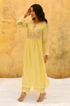 Shop_Label Niti Bothra_Yellow Pure And Handwoven Banarasi Silk With Bemberg Gathered Kurta & Palazzo Set_Online_at_Aza_Fashions
