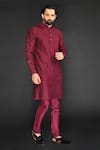 Sammohan Ceremonial_Maroon Viscose Silk Embroidered Thread Work Geometric Kurta Set_Online_at_Aza_Fashions