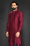 Buy_Sammohan Ceremonial_Maroon Viscose Silk Embroidered Thread Work Geometric Kurta Set_Online_at_Aza_Fashions