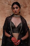 Buy_Deep Thee_Black Chanderi Embroidery Nakshatra Boota Cape Open And Skirt Set _Online_at_Aza_Fashions