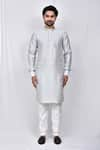 Arihant Rai Sinha_Grey Kurta Art Silk Stand Collared And Pant Set _Online_at_Aza_Fashions