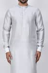 Buy_Arihant Rai Sinha_Grey Kurta Art Silk Stand Collared And Pant Set _Online_at_Aza_Fashions