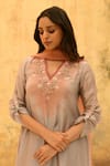 Label Niti Bothra_Grey Pure And Handwoven Banarasi Silk With Ombre Bodice Kurta & Palazzo Set_at_Aza_Fashions