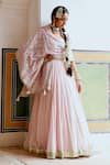 Shop_KARAJ JAIPUR_Pink Blouse And Dupatta Georgette Chikankari Pleated Lehenga & Set  _at_Aza_Fashions