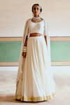 Buy_KARAJ JAIPUR_Cream Blouse And Dupatta- Georgette Embroidery Thread Round Lehenga Set  _Online_at_Aza_Fashions