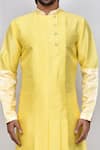 Arihant Rai Sinha_Yellow Art Silk Patterned Jacquard Asymmetric Kurta Pant Set_Online_at_Aza_Fashions