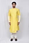 Buy_Arihant Rai Sinha_Yellow Art Silk Patterned Asymmetric Kurta Set_Online_at_Aza_Fashions