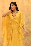 Buy_Label Niti Bothra_Yellow Pure And Handwoven Banarasi Silk Embroidery 3d Motif Kaftan With Palazzo _Online_at_Aza_Fashions