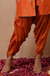 Label Nitisha_Orange Cotton Silk Hand Embroidered Dabka Jacket V Neck Dhoti Pant Set _Online_at_Aza_Fashions