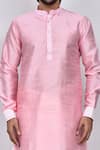 Arihant Rai Sinha_Pink Kurta Cotton Embroidered Thread Work Mandarin Collar Dhoti Pant Set _Online_at_Aza_Fashions