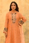 Label Niti Bothra_Peach Pure And Handwoven Banarasi Silk Embroidery Flower Rosette & Kurta Set_Online_at_Aza_Fashions