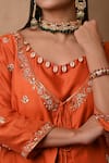 Label Nitisha_Orange Cotton Silk Hand Embroidered Dabka Jacket V Neck Dhoti Pant Set _at_Aza_Fashions