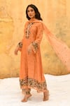 Buy_Label Niti Bothra_Peach Pure And Handwoven Banarasi Silk Embroidery Flower Rosette & Kurta Set_Online_at_Aza_Fashions